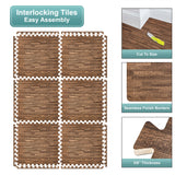 Sorbus 48Sq. Ft. Wood Grain Floor Tiles Foam Mat EVA Interlocking Mats Tile 3/8-Inch Thick Flooring Wood Puzzle Exercise Mats w/Borders - Home Playroom Basement, Apartment, Trade Show, Baby, Dance Sorbus