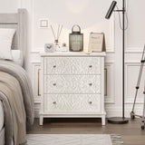 COZAYH 3-Drawer Fully-Assembled Flower Motif Dresser for French Country, Farmhouse, Modern, Rustic Style, Distressed Finish, White-Washed COZAYH