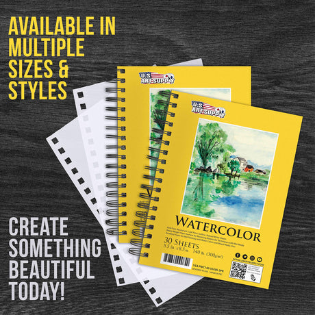 U.S. Art Supply 5.5" x 8.5" Premium Heavyweight Watercolor Painting Paper Pad, Pack of 3, 30 Sheets Each, 140lb (300gsm) - Spiral Bound, Cold Pressed, Acid-Free, Wet, Mixed Media - Artists, Students U.S. Art Supply