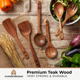 Wooden Spoons for Cooking – Wooden Kitchen Utensils Set, 6 Pcs Teak Wood Utensil Set – Comfortable Grip Non–Stick Wooden Cooking Utensils – Nonstick Natural and Healthy Kitchen Cookware WOODENHOUSE LIFELONG QUALITY