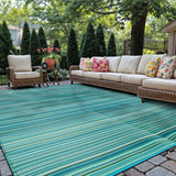 Rugshop Contemporary Stripe Reversible Foldable Waterproof Premium Recycled Plastic Outdoor Rugs for Patio,Backyard,RV,Deck,Picnic,Trailer,Beach,Camping Rug 6' X 9' Blue Rugshop