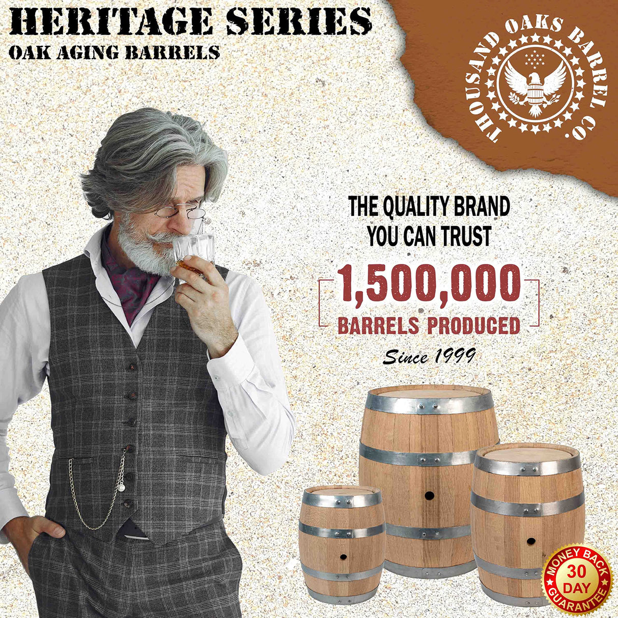 5 Gallon Oak Barrel - Wooden Whiskey Barrel Wine Barrel (20 Liter) - for The Home Brewer, Distiller, Wine Maker - New American 20L Oak Barrels for Aging Whiskey, Bourbon, Mead (HERITAGE SERIES) THOUSAND OAKS BARREL