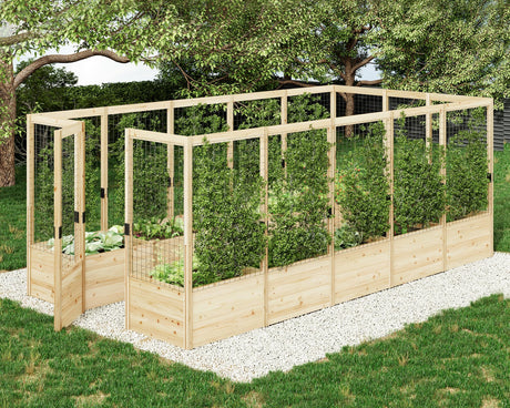 AMERLIFE U-Shaped Raised Garden Bed with Deer Proof Fence, 7.5Wx15Dx6H Outdoor Wooden Raised Garden Bed Planter with 19" Depth Planter Box AMERLIFE