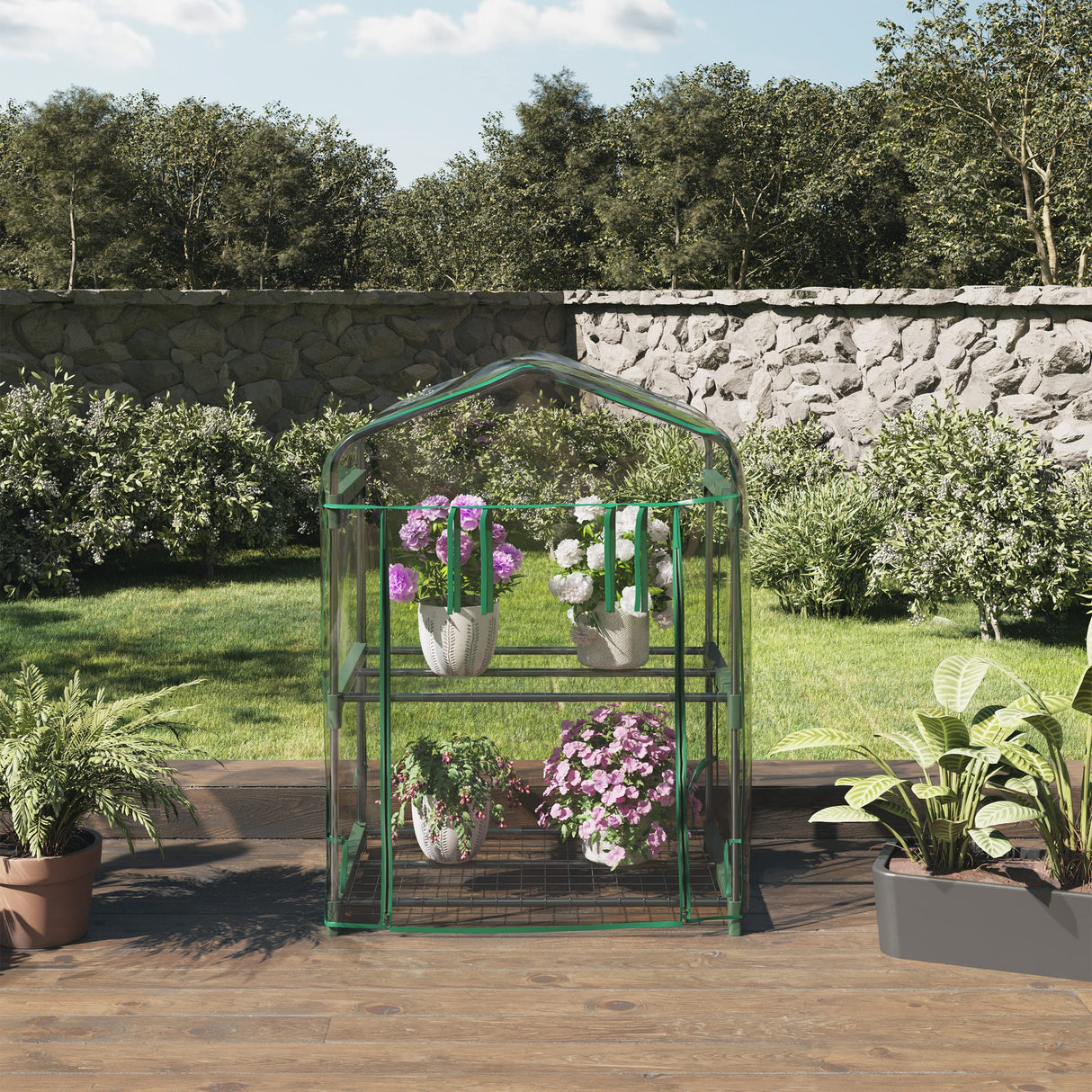 Home-Complete Small Greenhouse for Outdoors, 2-Tier Greenhouse with Zippered Roll-up Door and Powder-Coated Steel Frames, Waterproof PVC Cover for All-Season Gardening Home-Complete