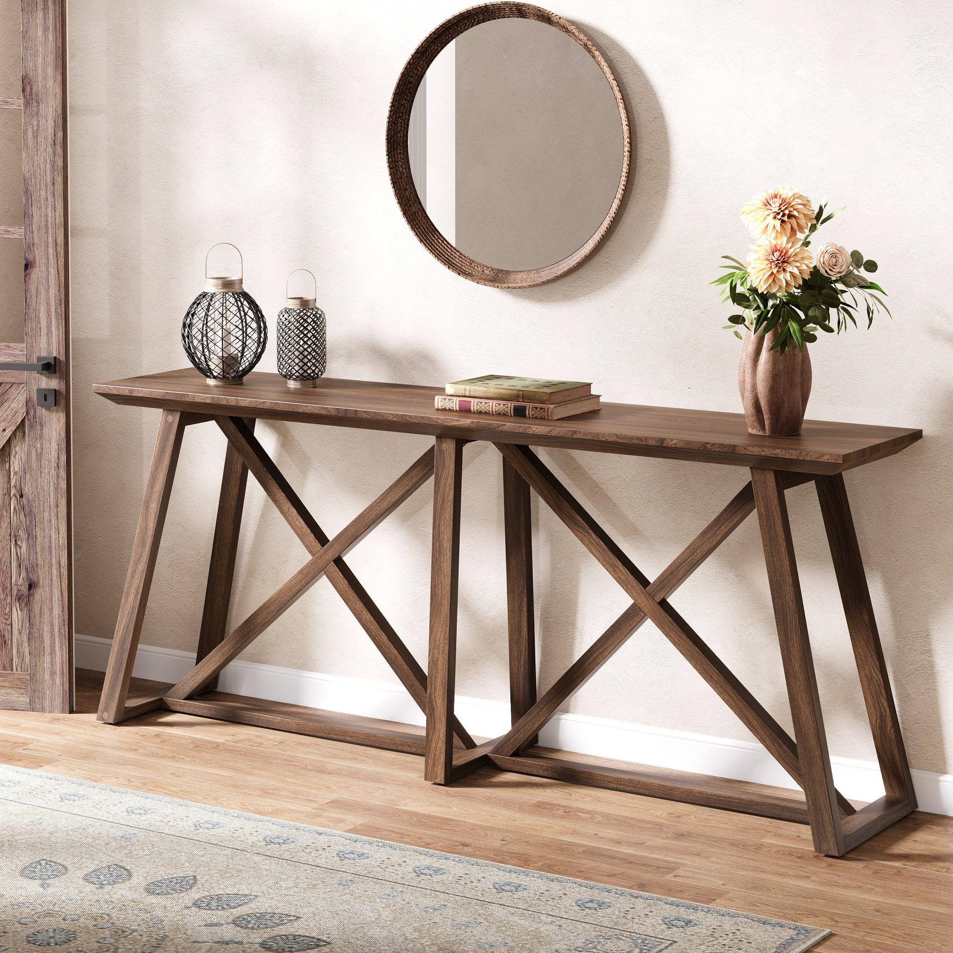 Tribesigns Farmhouse Console Table for Entryway: 70.9-Inch Extra Long Entryway Entry Table, Narrow Wooden Sofa Table Behind Couch for Hallway, Entrance, Foyer, Living Room, Rustic Brown - WoodArtSupply