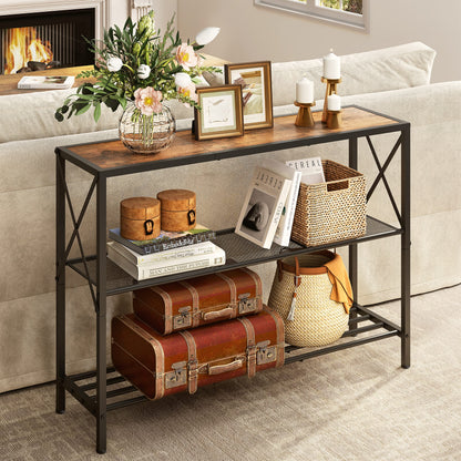 Hoctieon Industrial Console Table, 3 Tier Entryway Table, Hallway Table, Narrow Sofa Table with Shelves, Entrance Table for Entryway, Living Room, Foyer, Hallway, Office, Rustic Brown&Black - WoodArtSupply