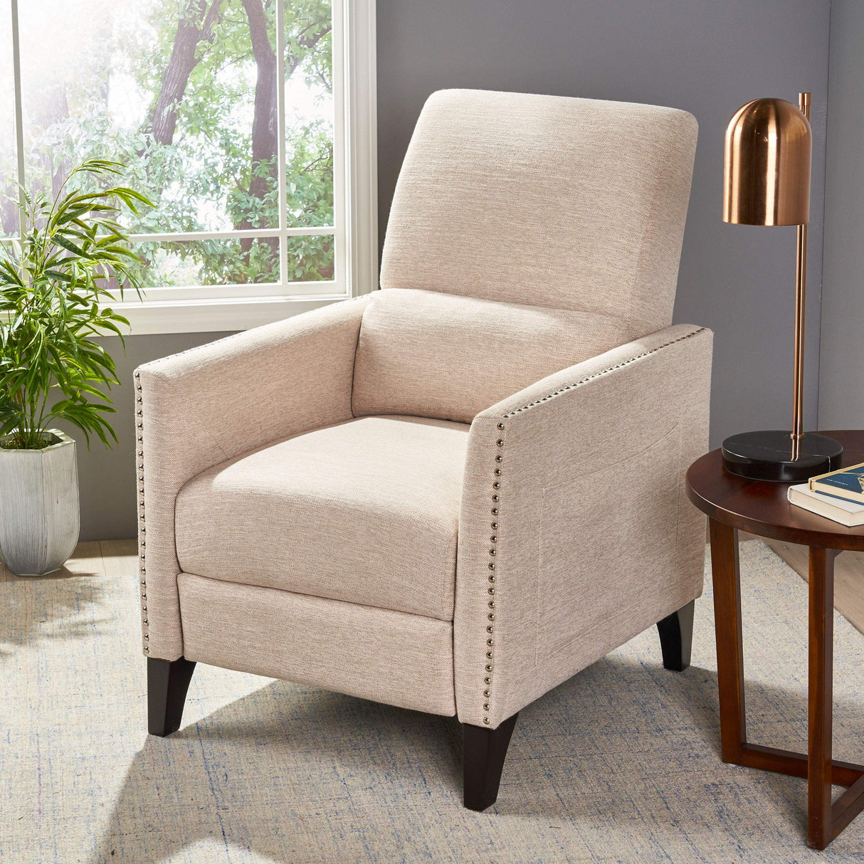Christopher Knight Home Alexis Contemporary Fabric Push Back Recliner, Beige, Dark Brown Christopher Knight Home