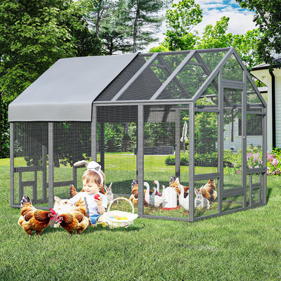 TRYKERPET Chicken Coop Chicken Run,Wooden Large Chicken Coop, Chicken Runs for Yard with Cover, Outdoor Duck Coop, Duck Houses for Outside Farm Backyard