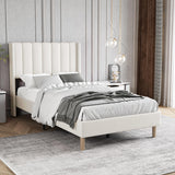 Zoophyter Upholstered Platform Bed Frame Twin Size with Headboard,Strong Wooden Slats Support No Box Spring Needed Easy Assembly Beige Velvet Zoophyter