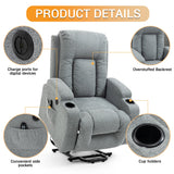EZZUP Power Lift Recliner Chair for Elderly, Massage Recliner Chair with Heavy Duty Motion Mechanism, Single Motor Lift Chair with Lumbar Heating, Charging Port, Cup Holders - Fabric, Grey EZZUP