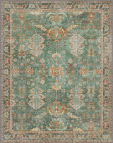 Bavni Washable Area Rugs 8x10 Green Boho Rug Tumble Vintage Large Carpet for Living Room Bedroom Dining Room, Non Slip Thin Low Pile Chenille, Dark Sage/Gold Bavni