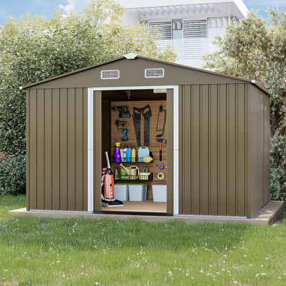 Kurapika 10 x 8FT Outdoor Storage Shed Waterproof, Large Garden Tool Shed with Air Vents and Lockable Sliding Door, Shed Storage House, Metal Shed Outdoor Storage for Garden, Patio, Backyard, - WoodArtSupply