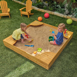 KidKraft Wooden Backyard Sandbox with Built-in Corner Seating and Mesh Cover, Kid's Outdoor Furniture, Honey, Gift for Ages 2-8 KidKraft