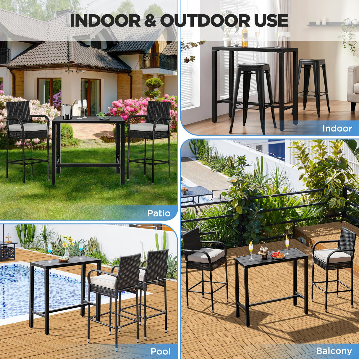 Yaheetech Outdoor Bar Table, 39'' Square Bar Height Dining Table with Weather Resistant Waterproof Top, Outdoor Furniture for Hot Tub, Garden, Patio, Pool Deck, Lawn, Poolside Black Yaheetech