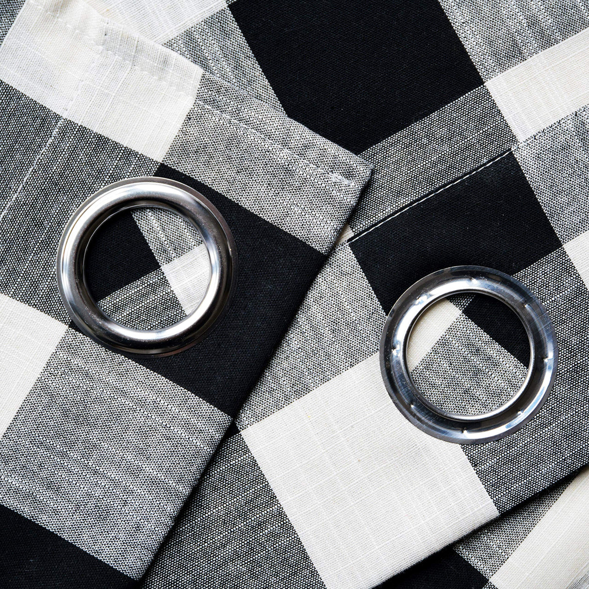 Creativesfun 2 Panels Checks Line Up Set Farmhouse Faux Linen Look Buffalo Plaid Grommet Window Curtain (Black & Cream, Panel 丨W53 X L84-INCH 2PCS) Creativesfun