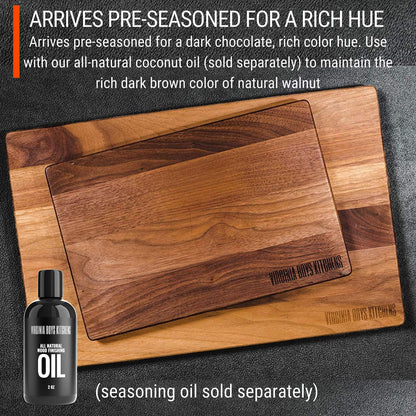 Made in USA Black Walnut Wood Cutting Board by Virginia Boys Kitchens - Butcher Block Wooden Carving Board with Juice Well made from Sustainable - WoodArtSupply