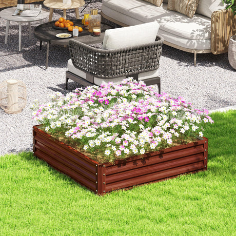 Outsunny Galvanized Raised Garden Bed, 4' x 4' x 1' Metal Planter Box, for Growing Vegetables, Flowers, Herbs, Succulents, Natural Wood Outsunny