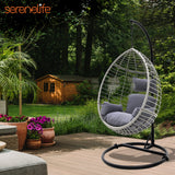 SereneLife Hanging Egg Chair with Stand - Indoor Outdoor Patio Wicker Rattan Lounge Chair with Stand, Steel Frame, UV Resistant Washable Cushions for Garden Backyard Deck Sunroom SLGZ0EGG (Gray) SereneLife