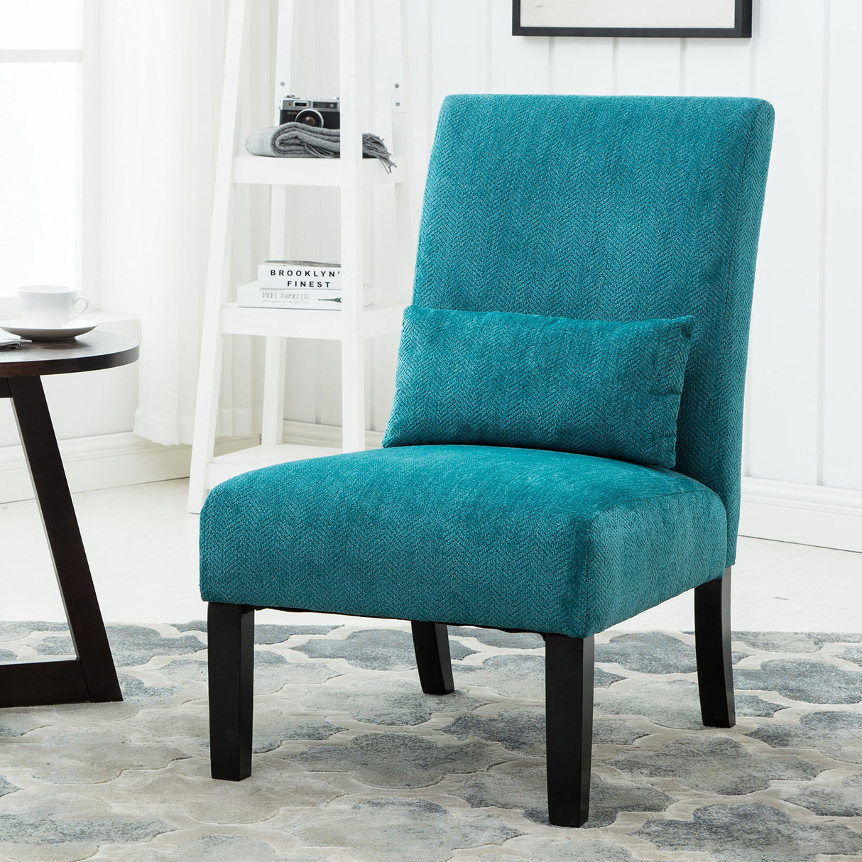 Roundhill Furniture Pisano Teal Blue Fabric Armless Contemporary Accent Chair with Kidney Pillow Roundhill Furniture