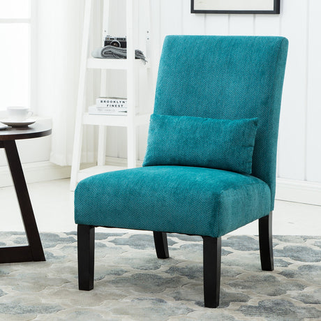 Roundhill Furniture Pisano Teal Blue Fabric Armless Contemporary Accent Chair with Kidney Pillow Roundhill Furniture