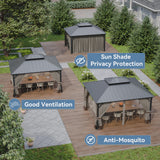 Kurapika 12' x 14' Hardtop Gazebo, Outdoor Metal Gazebo with Galvanized Steel Double Roof Canopy, Curtain and Netting, Aluminum Permanent Pavilion Gazebo for Patio, Backyard, Lawn, Sand Kurapika