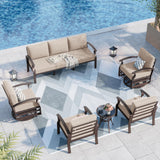 Kurapika Aluminum Patio Furniture Set 7-Seat Modern Metal Outdoor Conversation Sets w/Swivel Rocking Chairs Patio Sectional Sofa w/5.1 Inch Cushion, Sand Kurapika