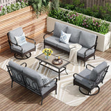 PHI VILLA Outdoor Modern Patio Furniture Set, Upgraded Wicker&Metal Patio Furniture Conversation Set with Waterproof Thick Cushions for Porch, Poolside, Deck, and Yard (5 Pieces,Grey) PHI VILLA