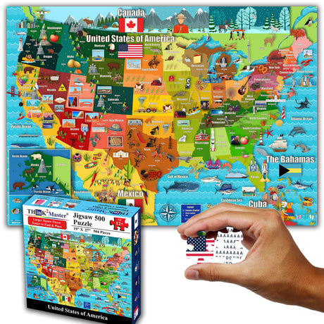 Think2Master Colorful United States Map 500 Pieces Large Format Jigsaw Puzzle for Kids 12+, Teens, Adults & Families. Great Gift for stimulating Interest in The USA Map. Size: 26.8” X 18.9” THINK2MASTER