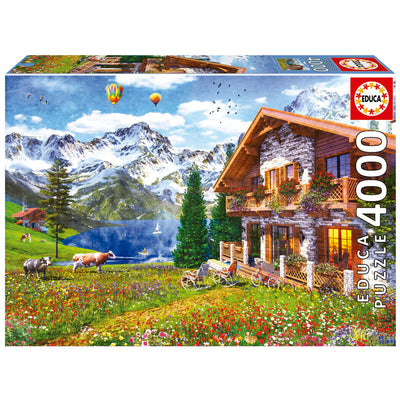 Educa - Chalet in The Alps - 4000 Piece Jigsaw Puzzle - Puzzle Glue Included - Completed Image Measures 53.54"x 37.79" - Ages 14+ (19568)