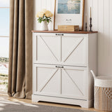 Smart FENDEE Shoe Storage Cabinet with 2 Flip Drawers, Narrow Entryway Organizer, Farmhouse Style with Wooden Feet, Slim Shoe Rack, White Smart FENDEE