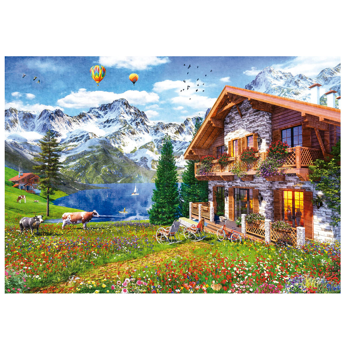 Educa - Chalet in The Alps - 4000 Piece Jigsaw Puzzle - Puzzle Glue Included - Completed Image Measures 53.54"x 37.79" - Ages 14+ (19568) Educa