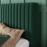 Allewie King Bed Frame, Velvet Upholstered Platform Bed with Adjustable Vertical Channel Tufted Headboard, Mattress Foundation with Strong Wooden Slats, Box Spring Optional, Easy Assembly, Green Allewie