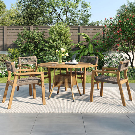 Christopher Knight Home Dolly Dining Chairs Set of 4, Acacia Wood Frame Dining Chairs, Rope Woven Armchair, Accent Dining Chair Set, Patio Wooden Armchair for Backyard Poolside Garden, Light Teak Christopher Knight Home