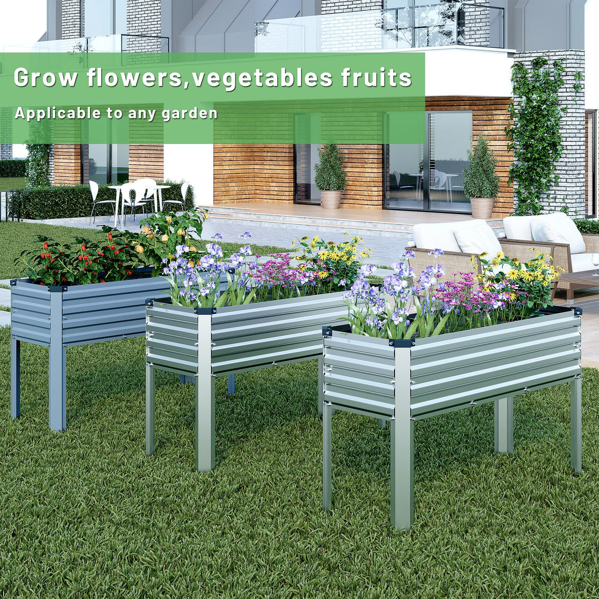 MGNO Galvanized Raised Garden Bed Outdoor with Legs,48×18×32in Metal Elevated Raised Planter Box for Backyard, Patio, Balcony, 300lb Capacity,Grey… MGNO