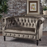 Christopher Knight Home Milani Tufted Scroll Arm Velvet Loveseat, Grey / Dark Brown Christopher Knight Home