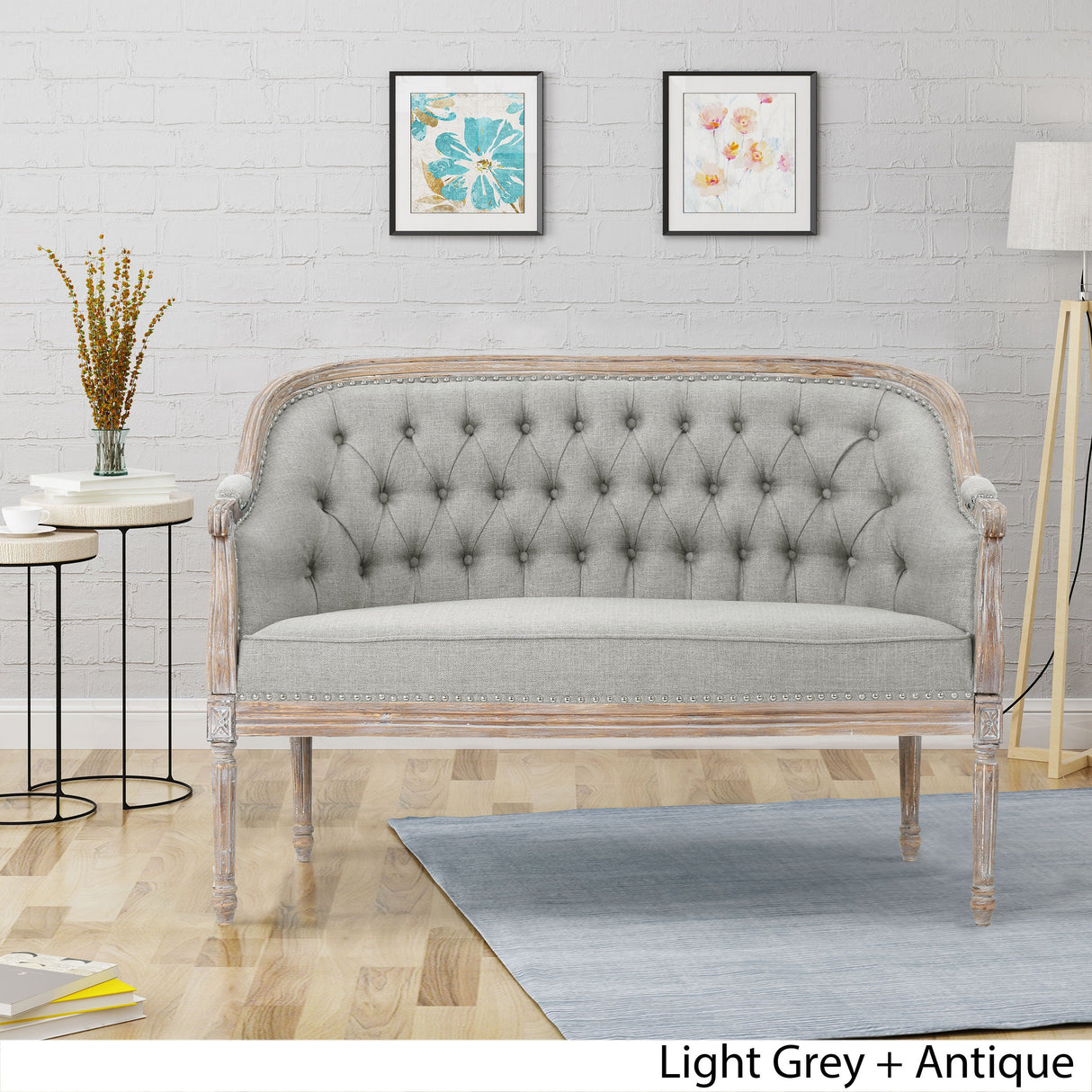 Christopher Knight Home Faye Traditional Fabric Tufted Upholstered Loveseat, Light Gray, Antique Christopher Knight Home