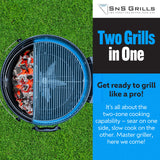SnS Grills Patented Slow ‘N Sear® Kettle Grill with Deluxe Insert and Easy Spin Grate for Two-Zone Charcoal Grill Cooking, Low ‘N Slow Smoking and BBQing - Black 22-Inch Slow 'N Sear