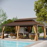 GAZEBEST 14'x20' Hardtop Gazebo Outdoor Aluminum Patio Gazebo Double Roof Galvanized Steel Gazebo Canopy with Netting and Curtains,for Garden Patio,Patio Backyard,Deck and Lawns GAZEBEST