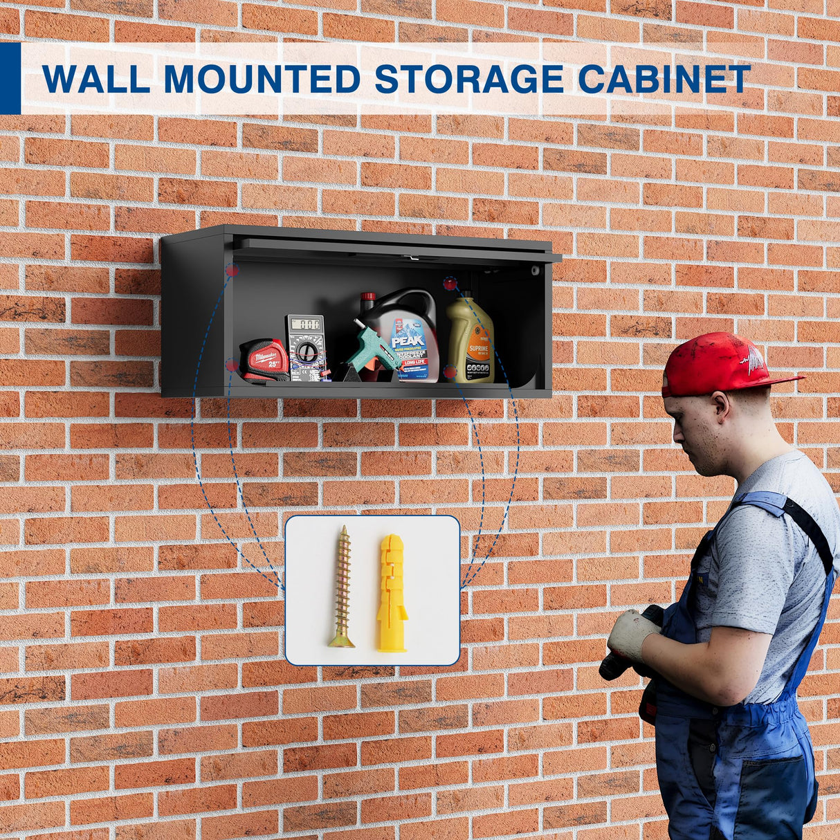 Fesbos Metal Storage Cabinet Black Wall Cabinets with Locking Door - Wall Mounted Storage Cabinet for Garage Warehouse Home Office - Assembly Required Fesbos