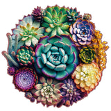 Mys Aurora Unique Wooden Jigsaw Puzzles - Mandala Succulent Plants, 500 Pcs King Size 16.9'' x 16.3'', Luxurious Shaped Wood Puzzle, Beautiful Package, Best Gift for Adults and Kids, Family Game Mys Aurora