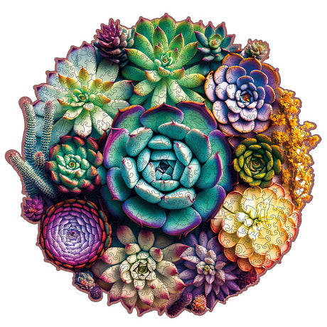 Mys Aurora Unique Wooden Jigsaw Puzzles - Mandala Succulent Plants, 500 Pcs King Size 16.9'' x 16.3'', Luxurious Shaped Wood Puzzle, Beautiful Package, Best Gift for Adults and Kids, Family Game Mys Aurora