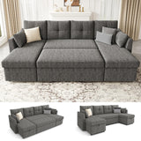 Huatean Home Oversized Sleeper Sofa Couch, 110 inch 2 in 1 Pullout Couch Bed with Double Storage Chaise, Sectional Sleeper Sofa Bed with Side Pocket for Living Room, Dark Grey Huatean Home