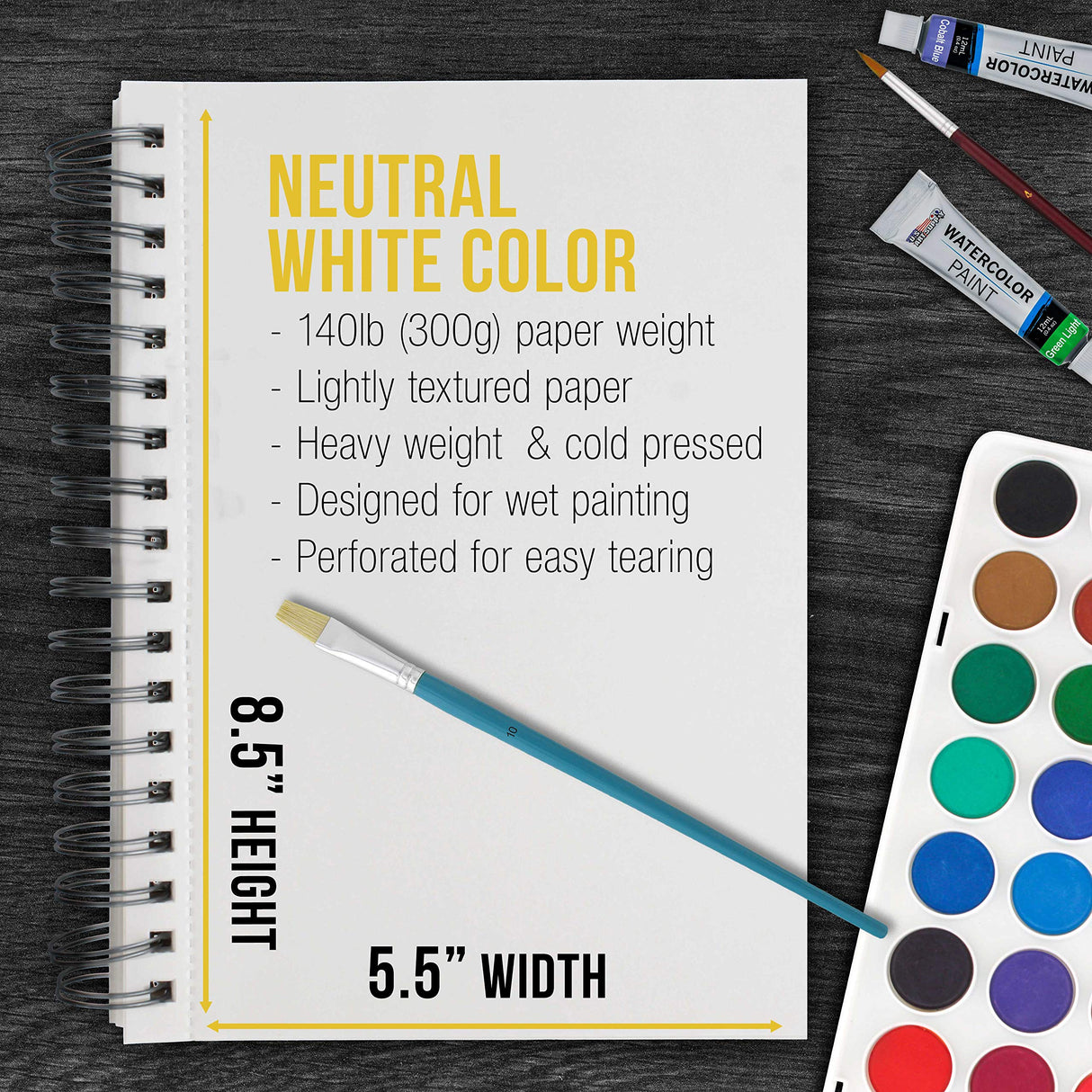 U.S. Art Supply 5.5" x 8.5" Premium Heavyweight Watercolor Painting Paper Pad, Pack of 3, 30 Sheets Each, 140lb (300gsm) - Spiral Bound, Cold Pressed, Acid-Free, Wet, Mixed Media - Artists, Students U.S. Art Supply