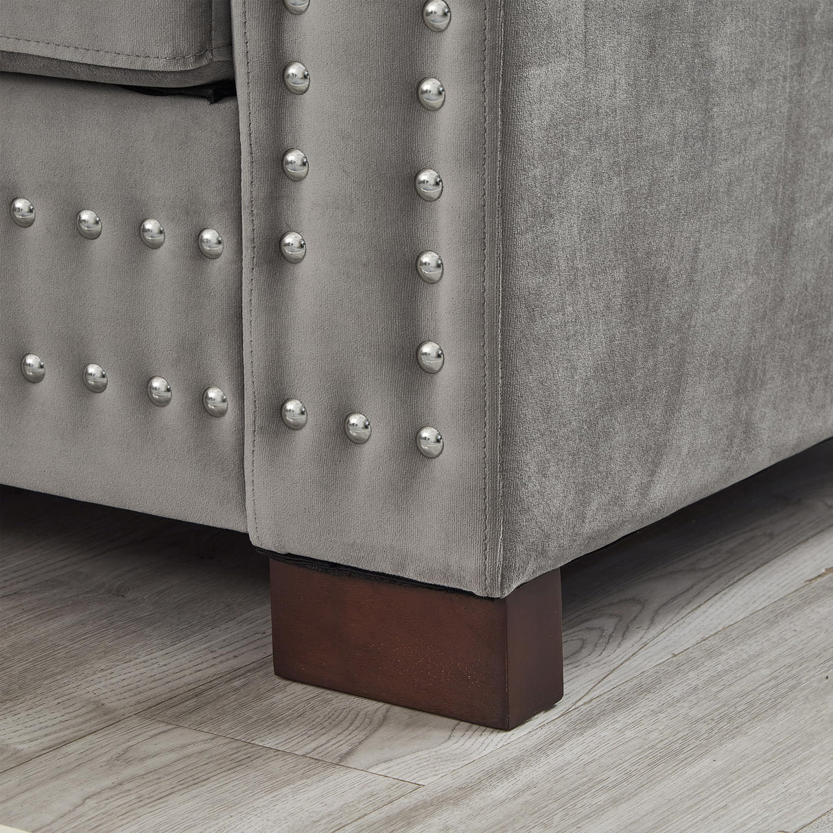 84.5" Wide 3-Seater Velvet Sofa with Storage, Mid Century Modern Chesterfield Couch, Upholstered Love Seat with Deep Seat & Retro Trim Gray Velvet Couch for Living Room, Office, Apartment (Grey) SLEERWAY