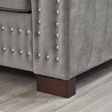 84.5" Wide 3-Seater Velvet Sofa with Storage, Mid Century Modern Chesterfield Couch, Upholstered Love Seat with Deep Seat & Retro Trim Gray Velvet Couch for Living Room, Office, Apartment (Grey) SLEERWAY