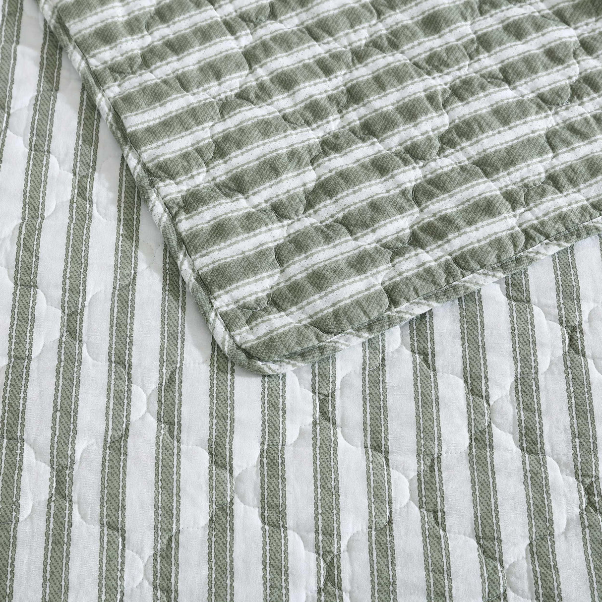 Stone Cottage - Full/Queen Quilt Set, Reversible Cotton Bedding with Matching Shams, Striped Ideal Bedding Set (Willow Way Green, Full/Queen) Stone Cottage