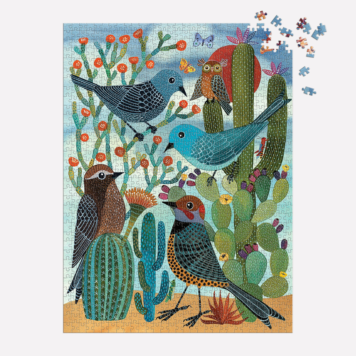 Galison Desert Avian Friends 1000 Piece Puzzle from Galison - 20" x 27" Beautifully Illustrated Puzzle from Geninne Zlatkis, Thick & Sturdy Pieces, Challenging Activity for Adults, Unique Gift Idea! Galison