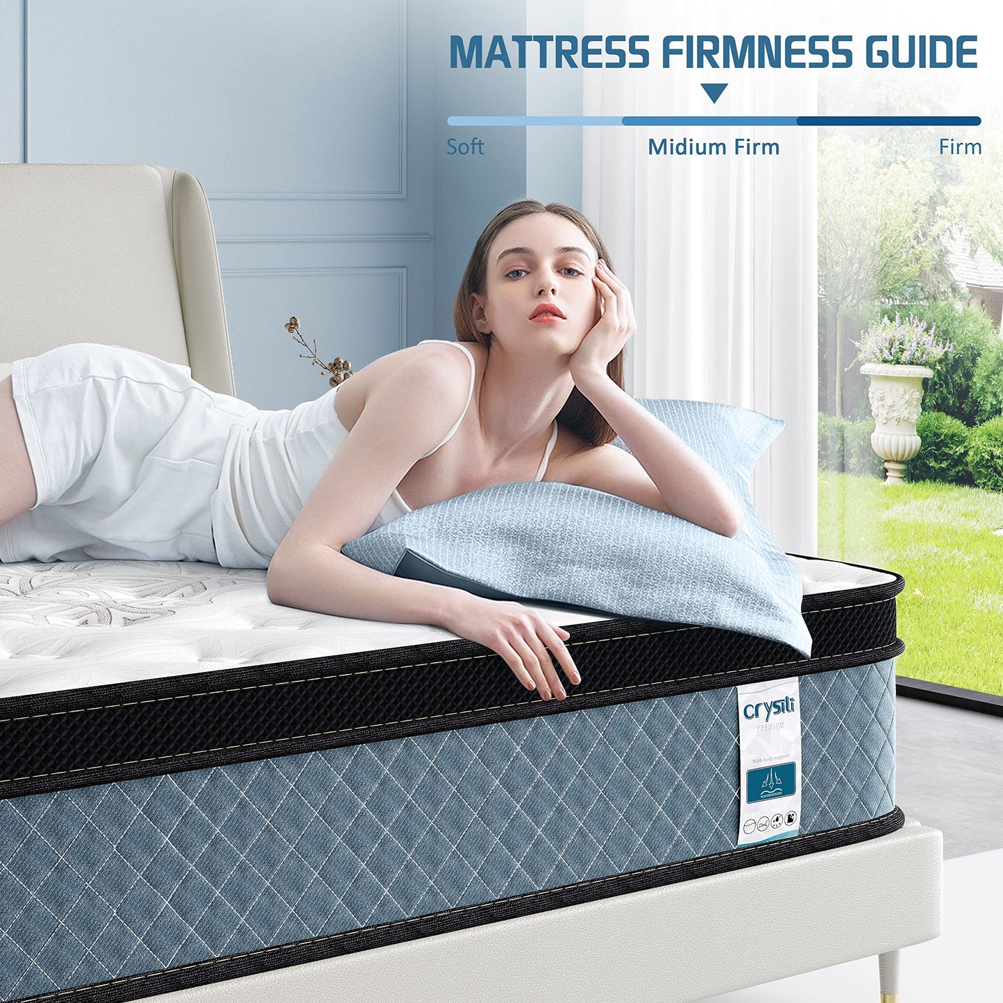 Crystli Full Mattress, 14 Inch Full Size Mattress in a Box Memory Foam Full Mattress with Pocket Springs Motion Isolation Pressure Relief Supportive Hybrid Design Full Bed Mattress