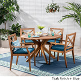 Christopher Knight Home Jordan Outdoor 5 Piece Acacia Wood Dining Set, Teak Finish/Blue Christopher Knight Home