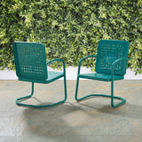 Crosley Furniture Bates 2-Piece Outdoor Chair Set, Retro Metal Patio Chairs for Dining, Porch, Deck, Balcony, Turquoise Gloss Crosley Furniture